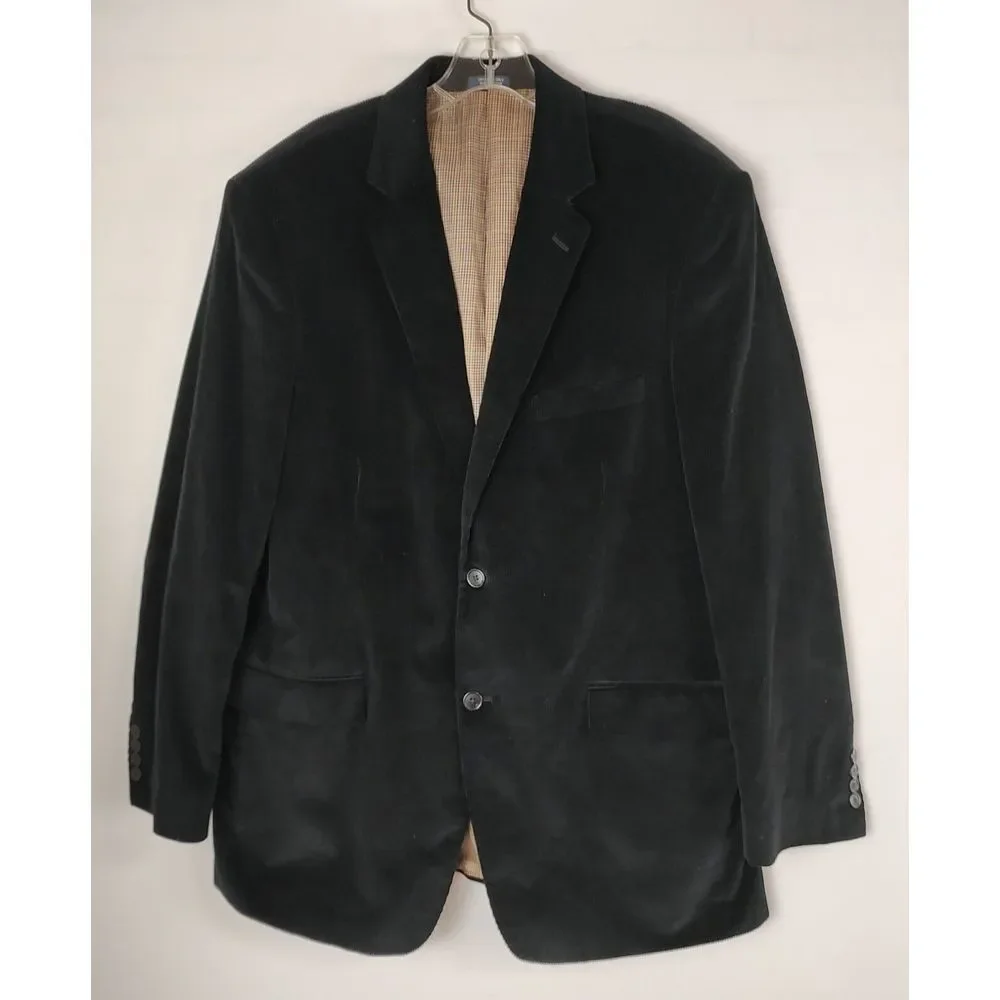 Saddlebred 2 Button BLACK Corduroy Sport Coat Jacket Blazer‎ Mens 44L